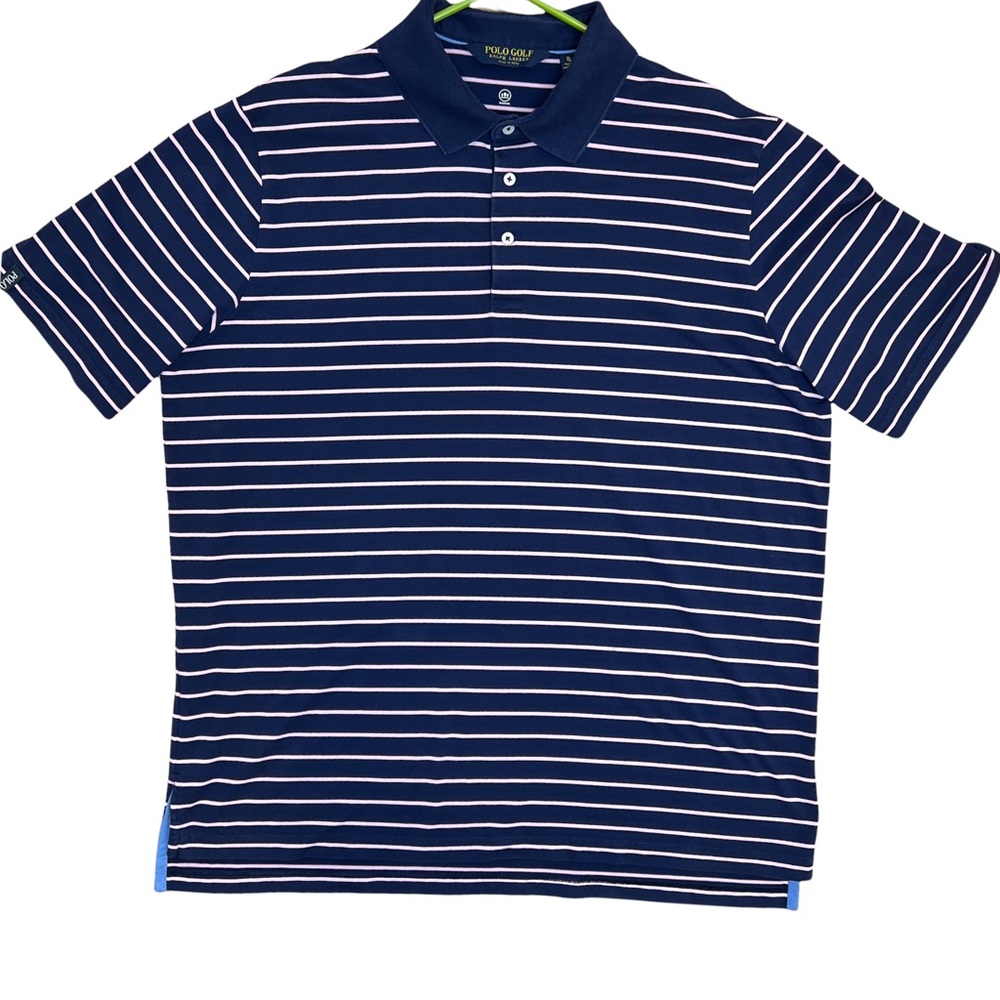 Ralph Lauren Golf Polo Shirt Mens XL  Short Sleeve Wicking Active Striped Navy